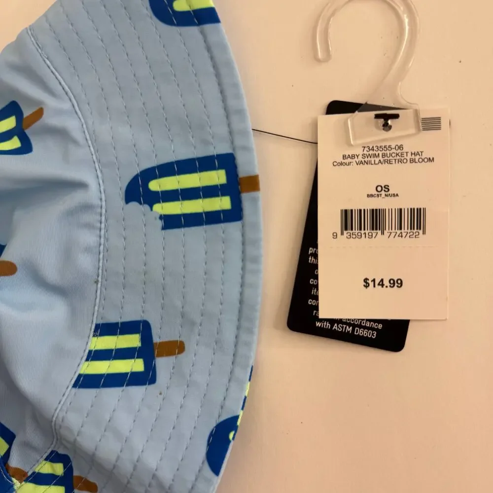 Cotton On Baby Swim Bucket Hat Blue Vanilla Retro Bloom Popsicle One Size New